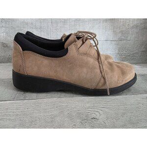 Clarks Beige Leather Lace-Up Oxfords Womens Shoes Size 8M